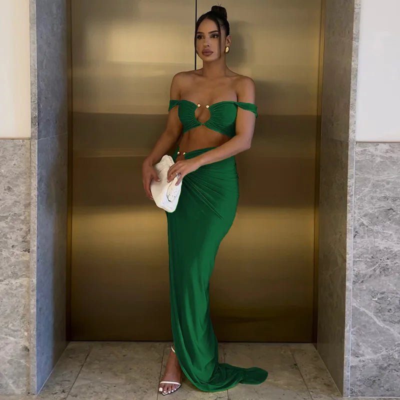 Ensemble deux pièces couture : top bustier épaules nues et jupe taille haute fendue — une silhouette sexy et affirmée au style street - fashion 2025 - Deliora