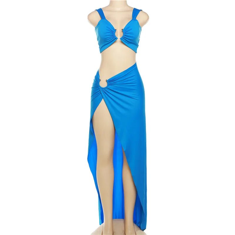 Ensemble deux pièces couture : top bustier épaules nues et jupe taille haute fendue — une silhouette sexy et affirmée au style street - fashion 2025 - Deliora