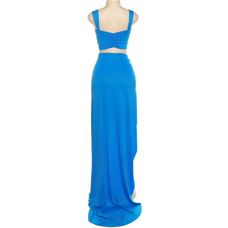 Ensemble deux pièces couture : top bustier épaules nues et jupe taille haute fendue — une silhouette sexy et affirmée au style street - fashion 2025 - Deliora