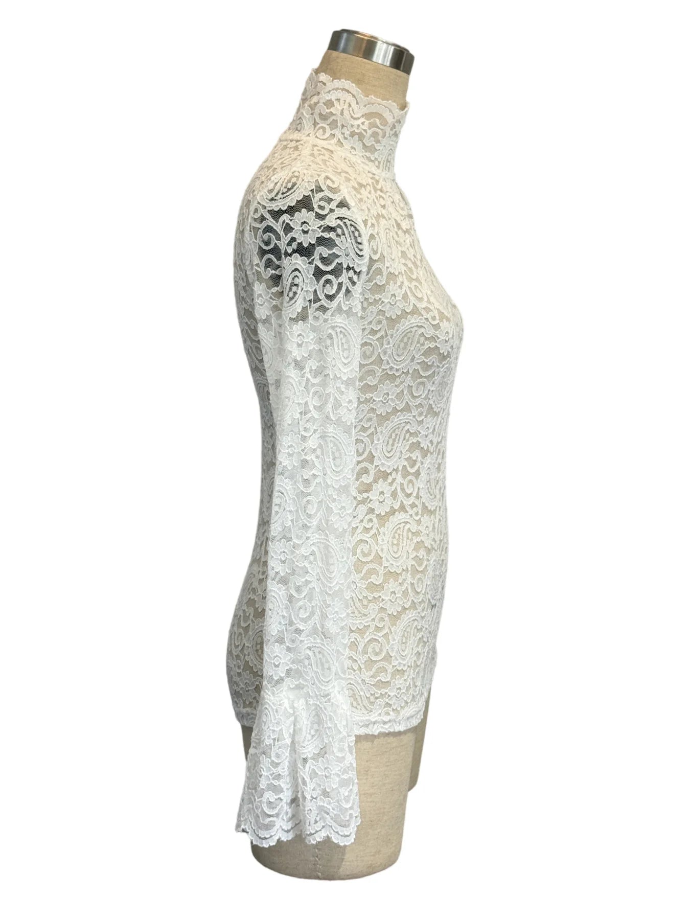 Blouse femme 2025 : col montant, manches longues, dentelle semi - transparente, coupe slim — top casual chic printemps - automne Y2K - Deliora