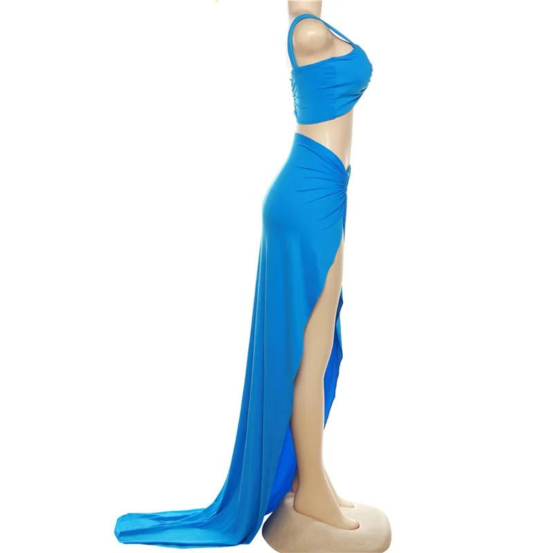 Ensemble deux pièces couture : top bustier épaules nues et jupe taille haute fendue — une silhouette sexy et affirmée au style street - fashion 2025 - Deliora