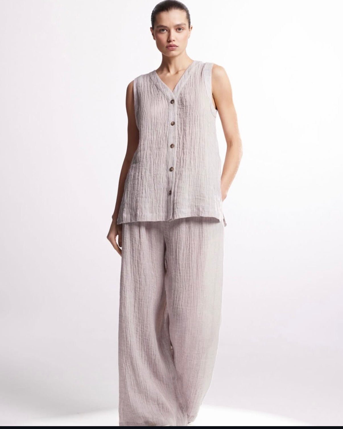 Deliora — Ensemble léger lin pour femme beige - Deliora